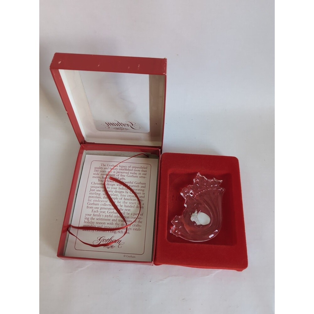 Vintage Gorham Full Lead Crystal Holiday Horn Christmas Ornament